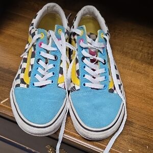 Vans Checkered Sneakers with Blue and Yellow